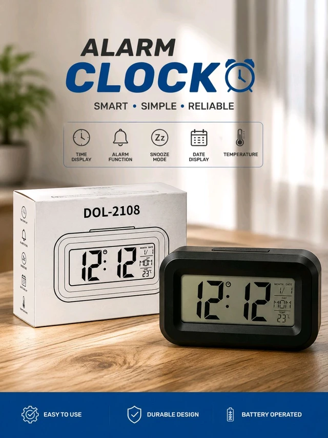 New DOL-2108 Alarm Clock (Display , Alarm Function , Snooze Mode , Date & Temperature )