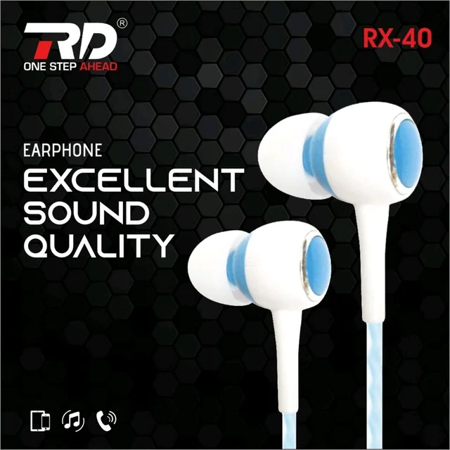 RD Pro RX-40 Wired Earphone with Excellent Sound Quality – White & Blue