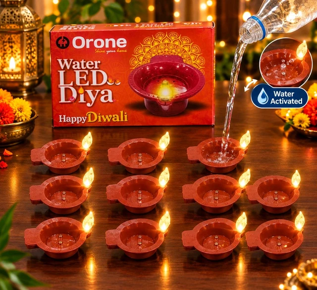 Orone Water LED Diya Set of 12 Pcs – Water Activated Diwali Decoration 