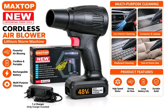 MAXTOP 48VF Cordless Air Blower Machine with Rechargeable Battery & Charger | Portable Dust Cleaner for Car, Computer, Keyboard & Home Cleaning
