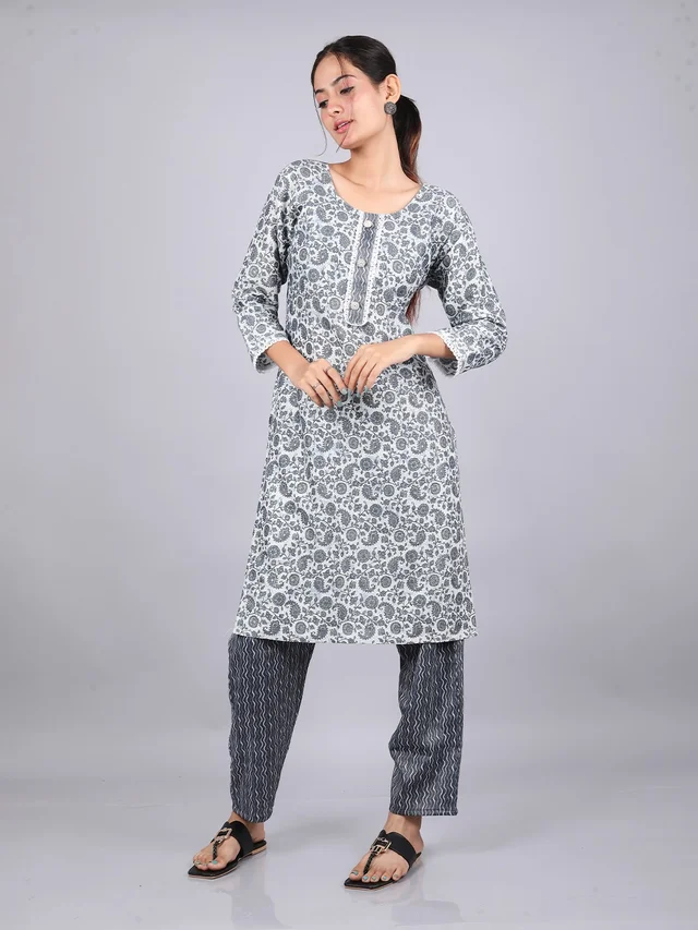 Regal Radiance Dark Gray Kurti & Pants