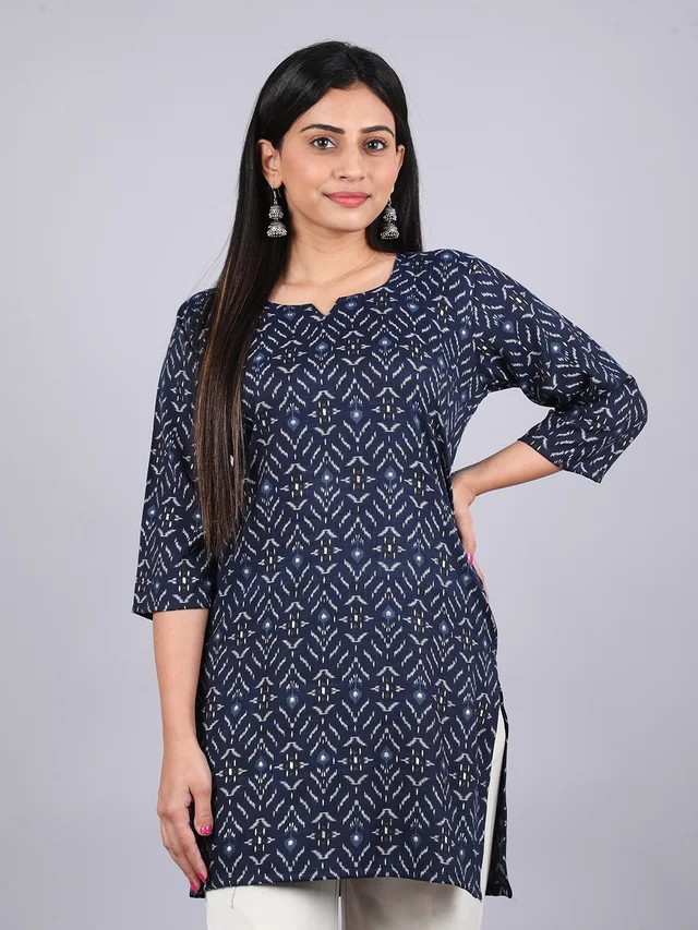 Classic Comfort Navy Blue Short Kurti