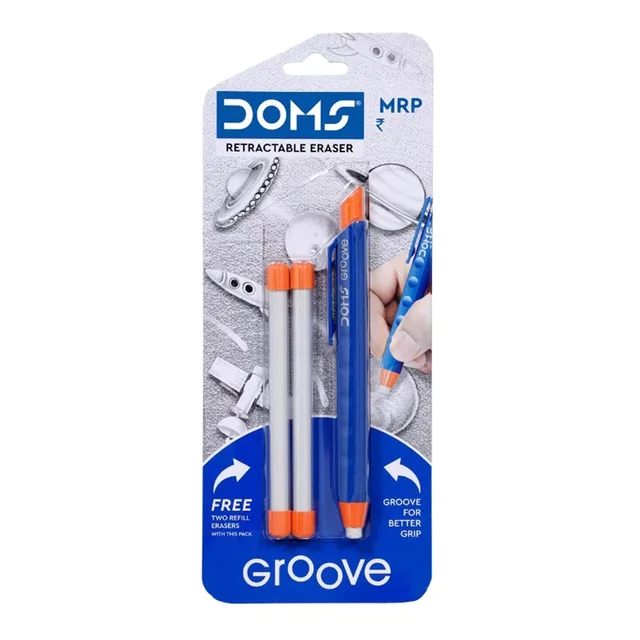 Doms Groove Retractable Eraser With Free Two Refill Eraser - 5 Sets