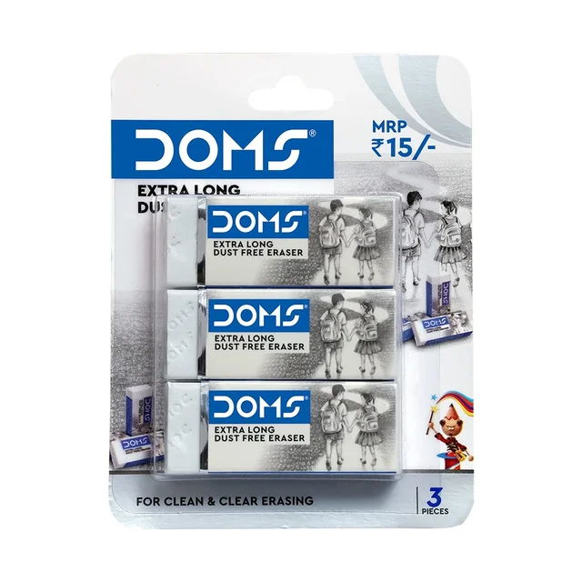 Doms Extra Long Dust Free Eraser 3 Pcs Blister - 1 Pack