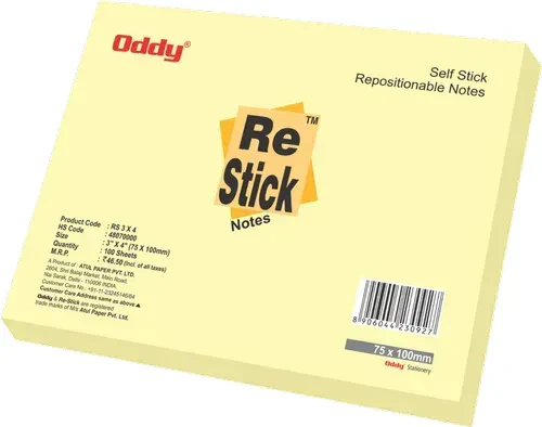 Oddy Re-Stick Notes Yellow - 3X5