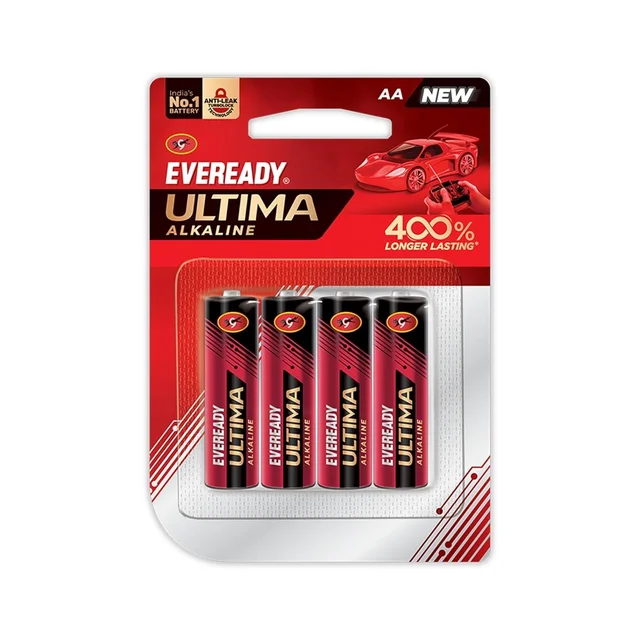 Eveready Ultima Alkaline AA Battery & Cell 1.5V - 400% Longer Lasting Pack of 4 Pieces