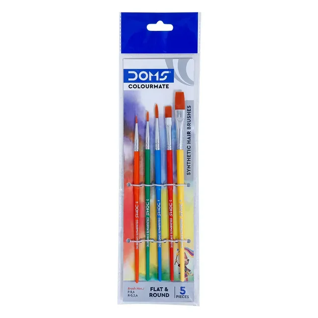 Doms ColourMate Synthetic Hair Brush Flat & Round 5 Pieces Set
