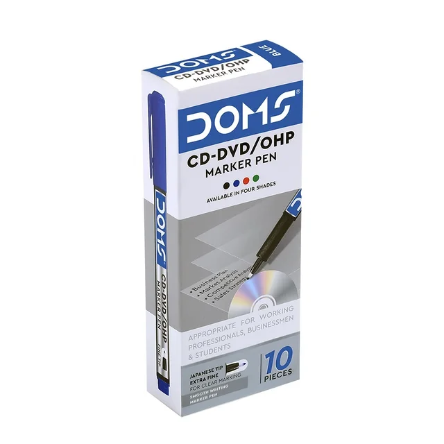 Doms CD-DVD/OHP Marker Pen - 10 Pieces, Blue