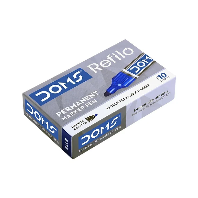Doms Refilo Permanent Marker Pen - 10 Pieces, Blue