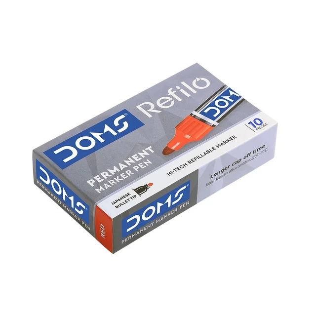 Doms Refilo Permanent Marker Pen - 10 Pieces, Red