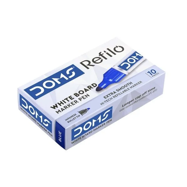 Doms Refilo White Board Marker Pen - 10 Pieces, Blue