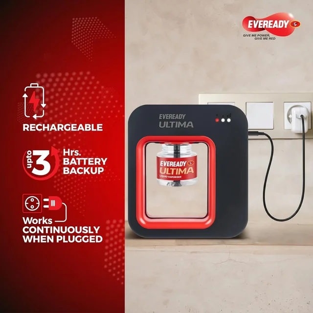 Eveready Ultima Portable Anti-Mosquito Liquid Repellent Machine + Refill upto 3 Hrs. Batter Backup Rechargeable Liquid Vaporiser,