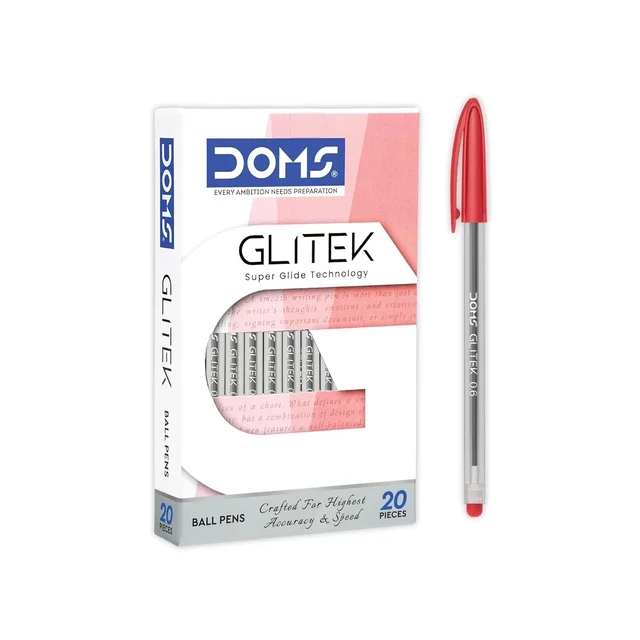 Doms Glitek Ball Pen Pack of 20 Pieces - Red