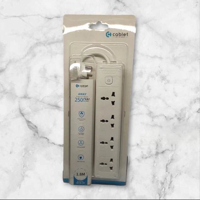 Cablet 4 Way Extension Board Universal Socket 10A, 250V 1.8M Model No. 4010-18