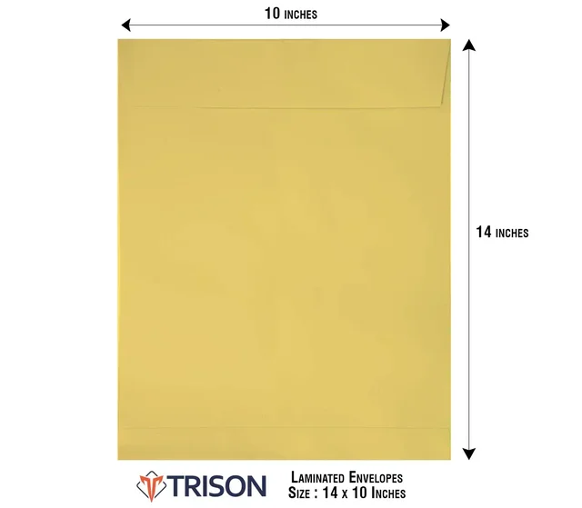 Trison Yellow Laminated Envelopes - 50 Pieces, 14 x 10 inch
