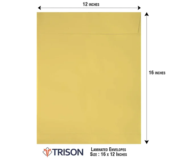 Trison Yellow Laminated Envelopes - 50 Pieces, 16 x 12 inch