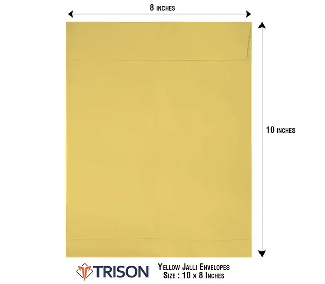 Trison Yellow Jalli Envelopes - 50 Pieces, 10 x 8 inch