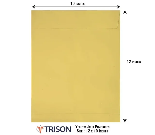 Trison Yellow Jalli Envelopes - 50 Pieces, 12 x 10 inch