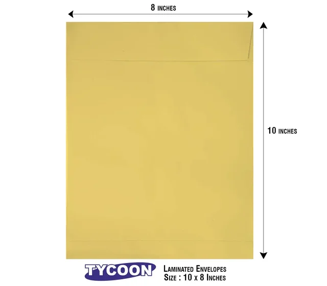 Tycoon Yellow Laminated Envelopes - 50 Pieces, 10 x 8 inch