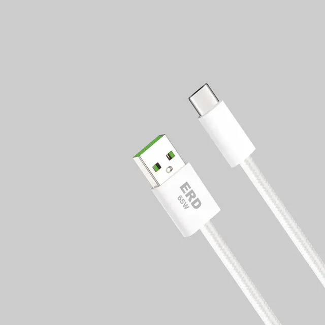 ERD USB C Braided Data Cable 65W 1 Meter UC-194 - 1 Piece, White