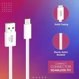 ERD USB C Braided Data Cable 65W 1 Meter UC-194 - 1 Piece, White