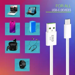 ERD USB C Braided Data Cable 65W 1 Meter UC-194 - 1 Piece, White