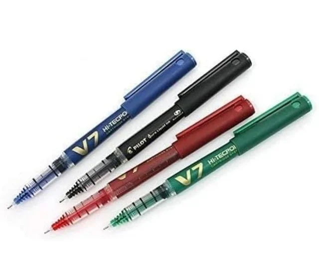 Pilot V7 Hi Tecpoint Cartridge System Roller Ball Pen Blue, Black, Red, Green Pack of 4
