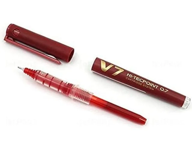 Pilot V7 Hi Tecpoint Cartridge System Roller Ball Pen Blue, Black, Red, Green Pack of 4