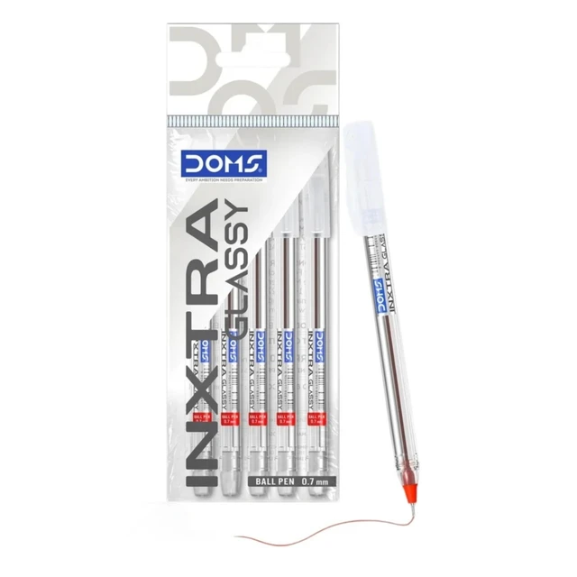 Doms Inxtra Glassy Ball Pen - 5 Pieces, Red