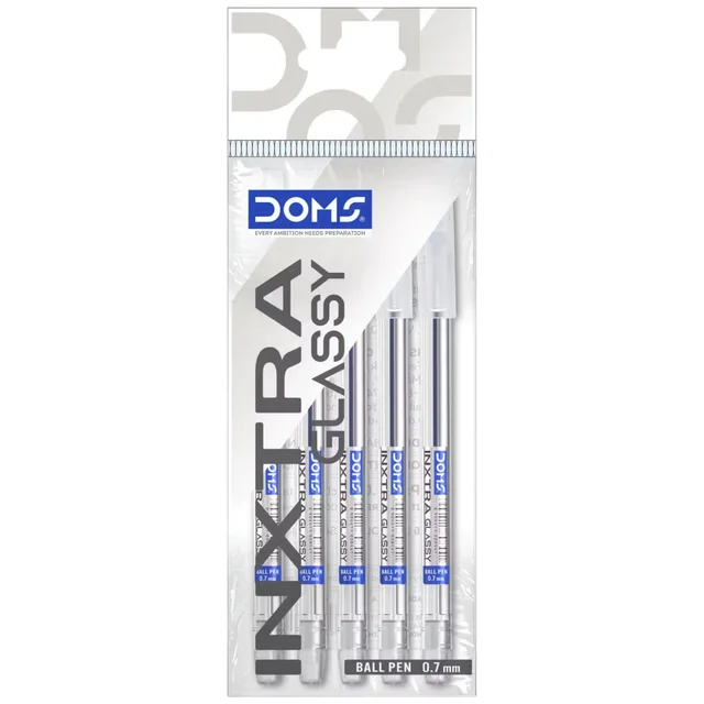 Doms Inxtra Glassy Ball Pen - 5 Pieces, Blue