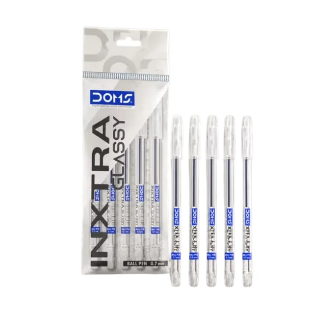 Doms Inxtra Glassy Ball Pen - 5 Pieces, Blue