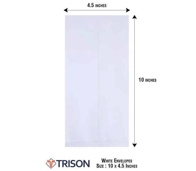 Trison White Envelopes Plain (100 GSM) - 25 Pieces, 10 x 4.5 inch
