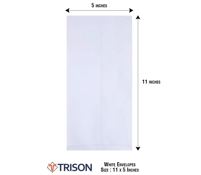 Trison White Envelopes Plain (100 GSM) - 25 Pieces, 11 x 5 inch