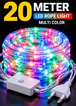 20M ROPE LIGHT MULTI, 20 Meter Multi Color LED Rope Light with 8 Changing Modes for Diwali Decoration(2661)