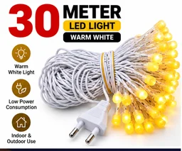 SINGLE COLOR WW 30M, 30 Meter Single Color Warm White LED Diwali Decoration String Lights with 8mm LED Bulbs(0042)