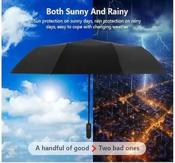 AUTO ON/OFF UMBRELLA BLACK, 3 Fold Auto Open & Close Black UV Protection Umbrella | Windproof Compact Travel Umbrella(3657)