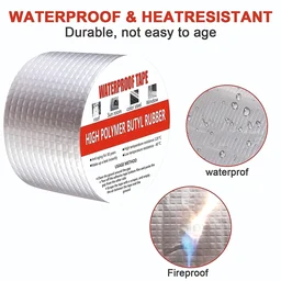 WATERPROOF TAP 4 INCH, Leakage Repair Waterproof Tape For Pipe Roof Water Solution Aluminium Foil Adhesive Sealing butyl rubber tape, Sealing Tape for Leakage (Foil tap 5M*4IN)    (2247)-S2288