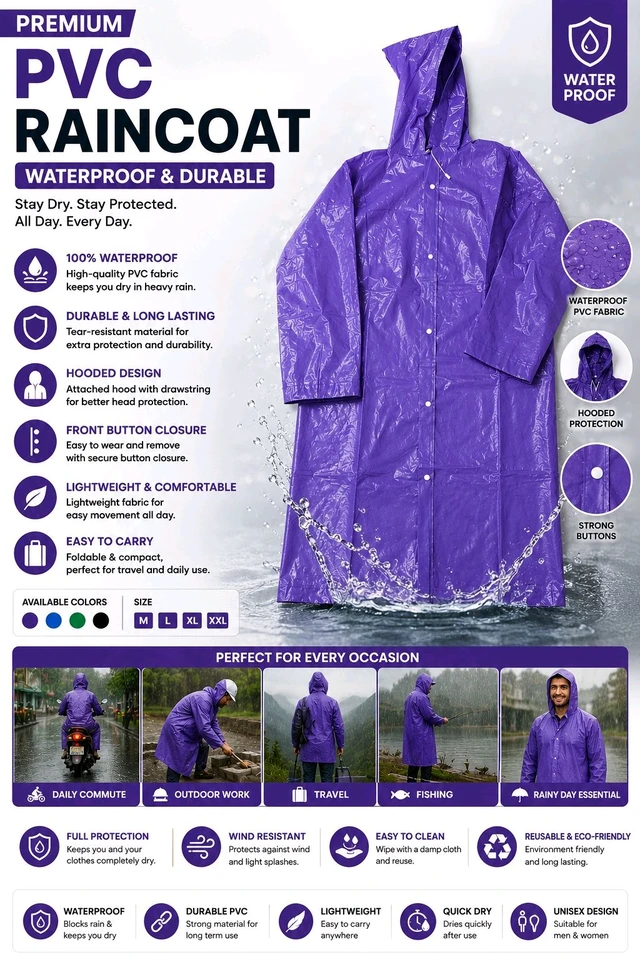 Rain Poncho Rain Clothes Near Me AllExtreme EXPN10C Blue Unisex Reusable Rain Poncho With Drawstring Hood For Men Women, Size: Free (Pack Of 5)