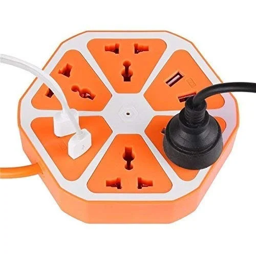 Hexagonal 6-in-1 Outdoor Power Adapter – 4 AC Outlets + USB-A & USB-C, 15A Circuit Breaker, Waterproof Covers, For Jobsite & Garage
