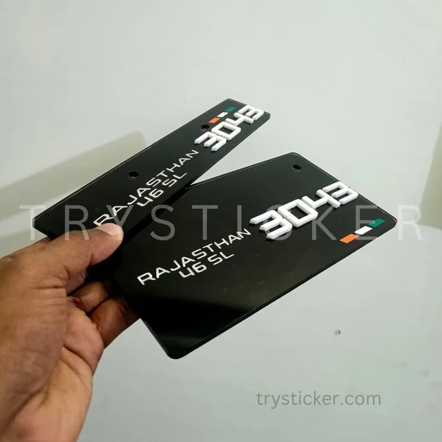 Premium Black Finish Number Plate - Bike, Front + Back