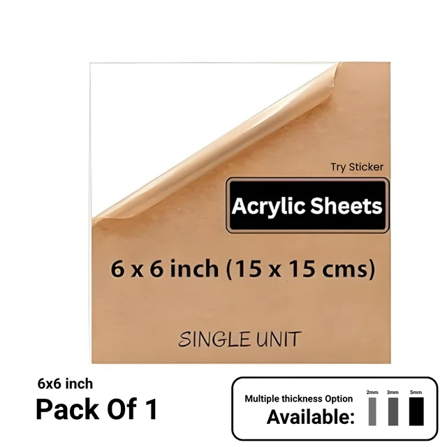 Trysticker Transparent Acrylic Sheets Plexiglass Sheets for DIY Art & Craft 6x6 inch - 3mm