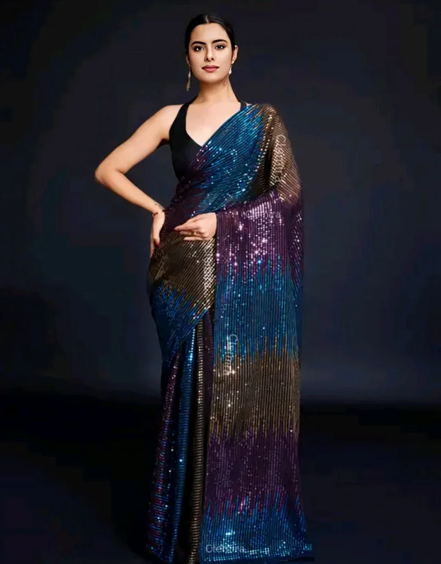 Designer Georgette Saree With & Sequin Work - Free Size
