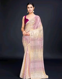 Designer Georgette Saree With & Sequin Work - Free Size