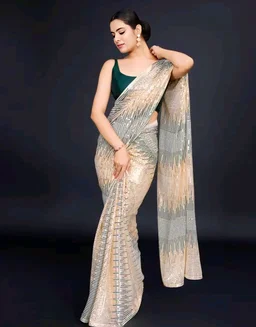 Designer Georgette Saree With & Sequin Work - Free Size