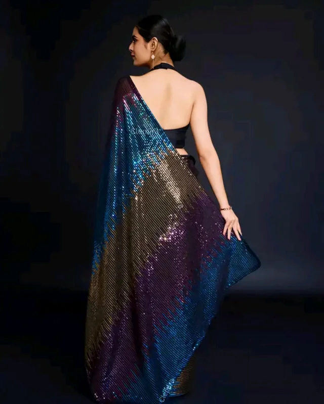 Designer Georgette Saree With & Sequin Work - Free Size