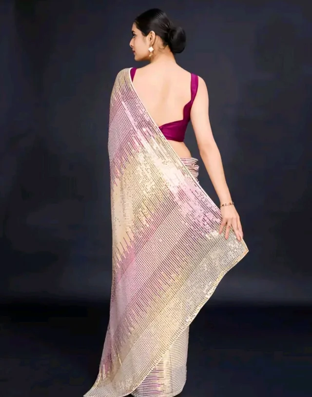 Designer Georgette Saree With & Sequin Work - Free Size