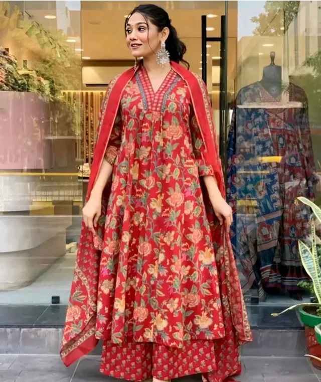Anarkali Kurta Palazzo Dupatta Set