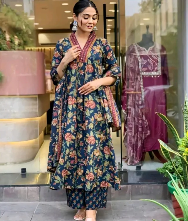 Anarkali Kurta Palazzo Dupatta Set