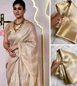 ๐ซ Banaras Water Jari Kairy Tissue Silk Saree โ A Symbol of Grace & Royal Charm - Gold, Free Size