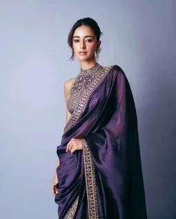 ✨ Ananya Pandey Inspired Purple Sparkle Georgette Saree with Lace ✨ - Purple, Free Size